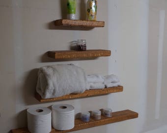 Rustic farm house reclaimed wood style floating shelves (3 set) plus 1 free 12in