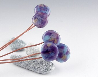 Lampwork Headpins (2), lampwork glass beads, Handmade Lampwork Glass Headpins, copper headpin, jewelry supplies, jewelry headpin, Pansy