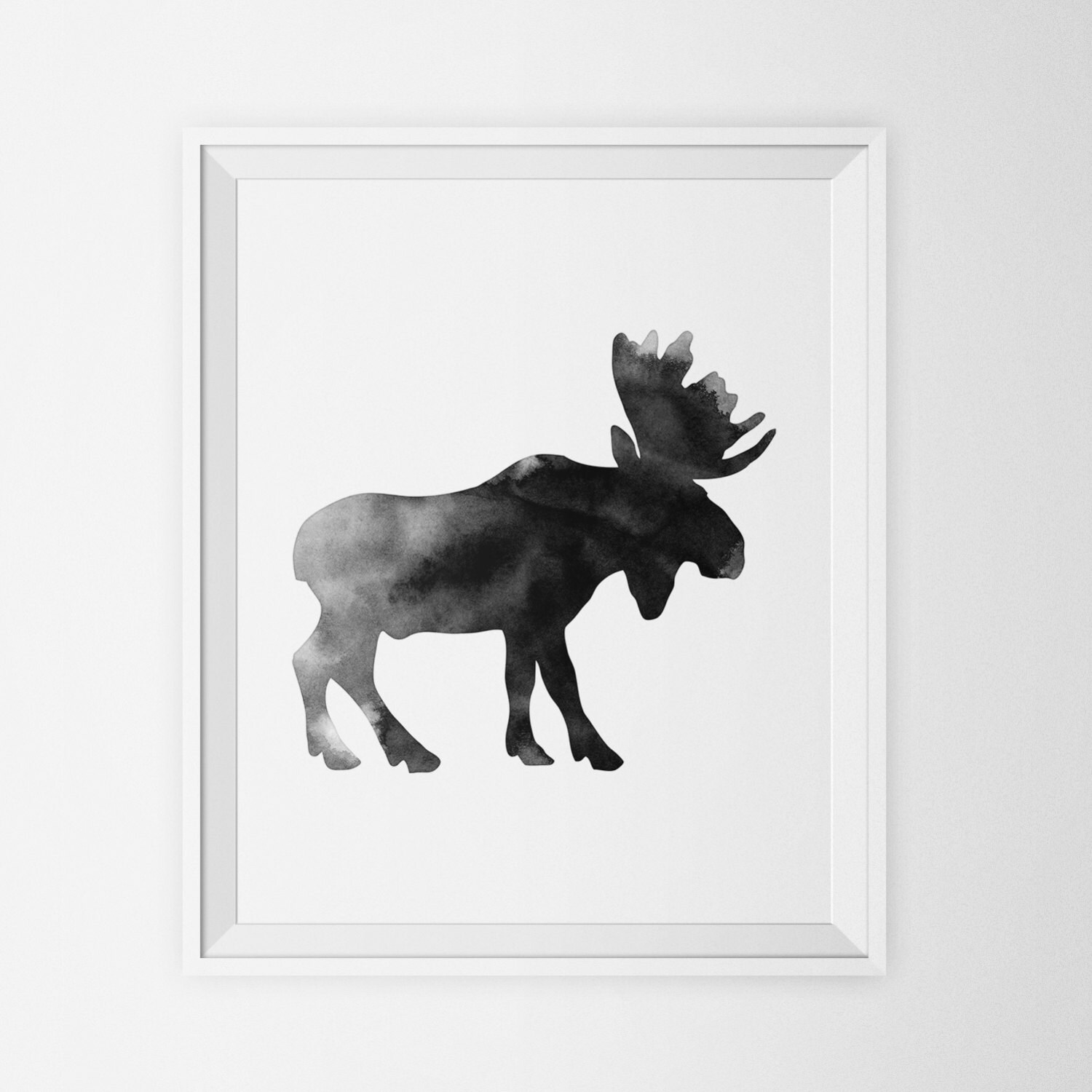 Moose Watercolor Art Print in Ink Woodland Forest Animal Wall