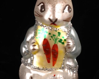 Rabbit with Carrots Glass Ornament