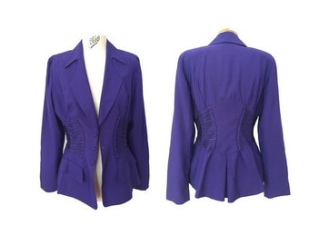 1980s MUGLER purple laced blazer and skirt women SUITS // size eu 42 - uk 14 - us 10