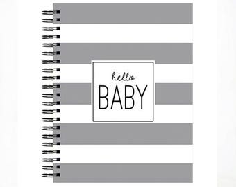 Hello Baby™ Baby Book, Baby Memory Book, GREY STRIPE, Personalized Baby Book, Baby Books, The