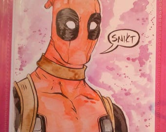 Deadpool watercolour and ink by boo rudetoons avengers Xmen comic