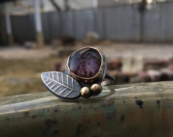 Super Seven Ring - rustic oxidized sterling silver and 14k gold accents - Size 6