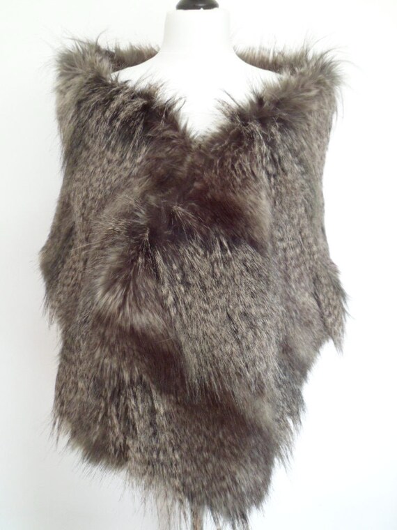 gray wolf stole grey fur shawl slate grey faux fur bridal