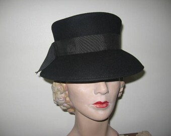 1950's Black Wool Felt Hat, Belvedere/New York Creation Labels!