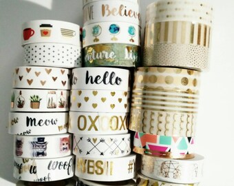 Washi Tape-24" Sample/ gold foil washi tape/cats/hearts/globe/succulents/hobby lobby