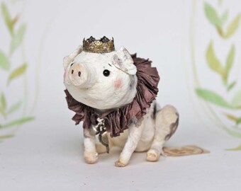 Wattefigur Schweinchen mit Krönchen Figurine Spun Cotton