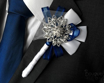 Silver Buttonhole, Wedding Buttonhole, Boutonniere, Mens Wedding Boutonniere, Lapel Pin, Mens Lapel Pin, Silver Lapel Pin, Prom Lapel, Groom