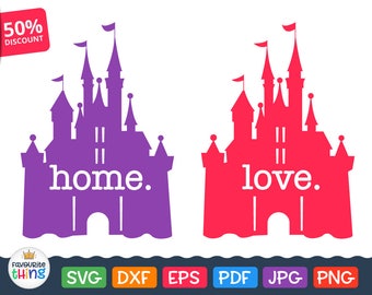 Disney Castle Svg Disneyland Cinderella Princess Castle Silhouette Home Love Cut files for Cricut, clip art vinyl image dxf png eps pdf jpg
