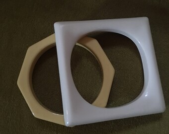 Vintage Cream and Yellow Bangle Bracelets