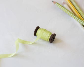 Chartreuse Green Hand-Dyed Silk Ribbon (with Wooden Spool) - 5 yards - 1/4" wide