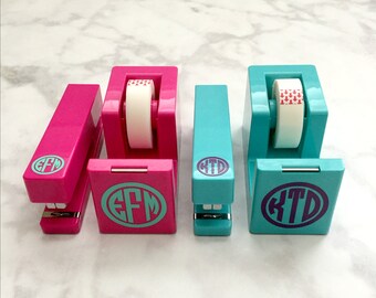 Monogrammed Desk Set, Stapler & Tape Dispenser, Co-worker Gift, Teacher Gift