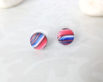 Polymer clay earrings , Stud earrings , Blue Red earrings , Gift for her , Modern earrings , Small earrings , Everyday earrings