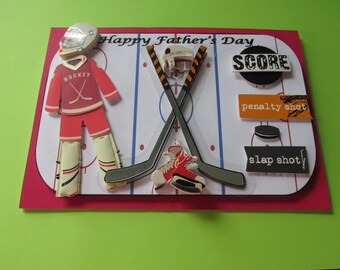 Hockey Father's Day Card, 3D trink, skates, sticks