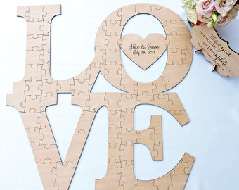 Love Wedding Guest Book Puzzle, Love Wood Puzzle Guestbook, Wedding Guest Book Puzzle, Custom Wedding Guest Book Puzzle, Wood Wedding Puzzle