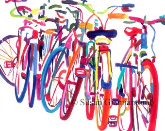 Bike Jam, large bicycle art print by Susan Giannantonio
