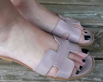 Leather Sandals,Nude sandals,Nude Leather Sandals,Women'sSandals,Ladies Sandals, Nude Slides