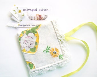 Needlecase Sewing Gift, Needle Book Sewing Needle Book, Re-purposed Vintage Handkerchief Dresser Scarf, Sewing Case Embroidery Needle Holder