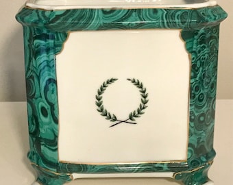 Fabulous antique porcelain malachite planters (pair)