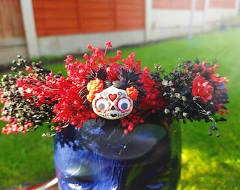 Halloween Sugar Skull flower Circlet Wreath