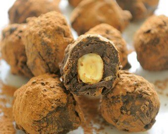 Hazelnut Truffles, handmade bonbons with Belgian chocolate, box of truffles, edible gift, hostess gift, thank you present, gluten free