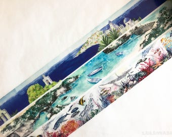 Sample - washi tape samples special ink limited edition Greek island / sea side / underwater world 60cm <SI401>