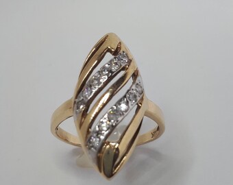 Marquise Ring, Vintage Ring, Diamond Ring, Antique Style Ring, Yellow Gold Ring, Birthday Gift, Gold Ring for Her, Gift for Her