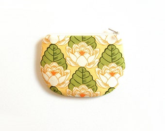 Coin Purse, Small Zipper Pouch, Women and Teens, Mini Wallet, Amy Butler, Lotus Pond in Yellow