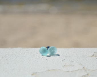 Aqua Sea Glass Stud Earrings | downbytheseaglass