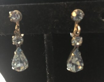 Vintage Drop Rhinestone Clip Earrings