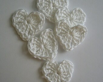 Crocheted Hearts - White - Cotton Hearts - Set of 6 - Crocheted Heart Appliques - Crocheted Heart Embellishments