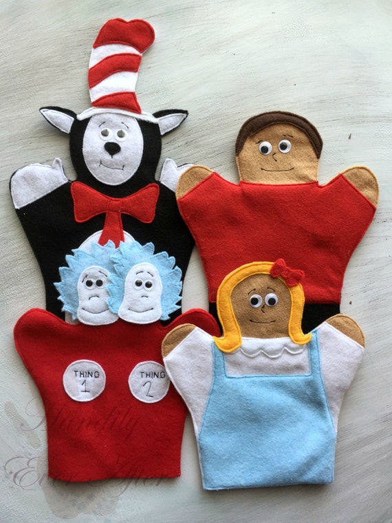 The Cat in the Hat Hand Puppet Set Completed Puppets