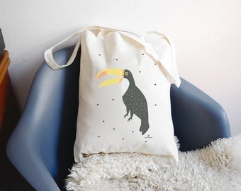 Tote bag "TOUCAN" 100% cotton - cotton bag with toucan - shopping bag