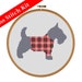 Scotty Dog in Red Plaid Sweater Cross Stitch Kit, Silhouette, Hipster, DIY Craft, Easy, Beginner, Puppy, Scottish