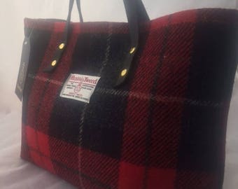 Red black Harris tweed tote bag purse handbag tartan purse gift for her womans gift girlfriend gift Scottish