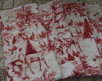 Set of Four Christmas Napkins, Red Nature Print Napkins, Handmade Napkins, Cotton Napkins, Cloth Napkins, Dinner Napkins, Fabric Napkins