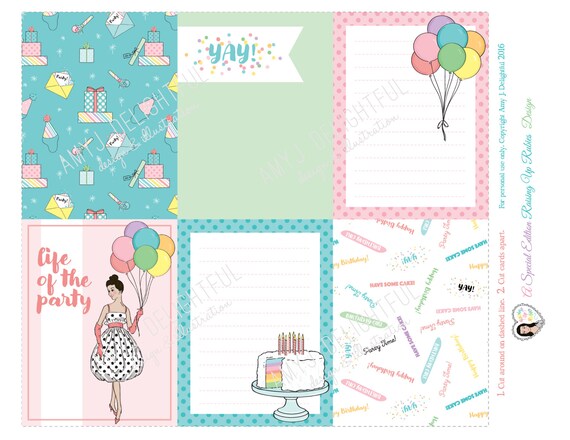 Retro BIRTHDAY Party Journal cards/inserts-Digital File