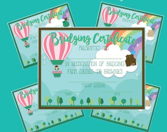 Bridging Certificates, EDITABLE and INSTANT DOWNLOAD, Troop Bridging, Scout Printable Certificate (6) all levels.