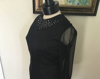70’s Vintage Black Maxi Dress with Crystals