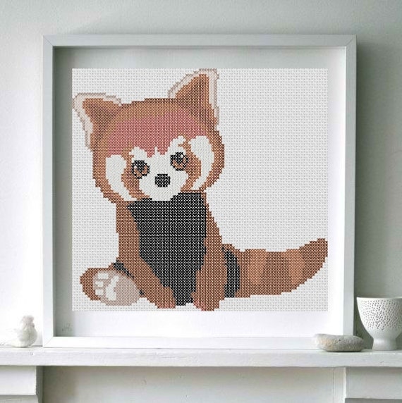 Counted cross stitch pattern Red Panda bear. Cute animal.