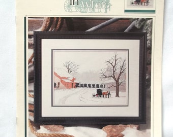 Amish Farm Cross Stitch Vintage 1992 Leaflet Winter Scene, Buggies And Barn