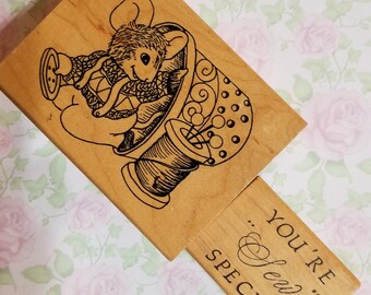 You're "Sew" Special and Mouse In A Sweater, Overalls with a Thimble and Thread - 2 Stamps Wood Mount for Crafting - Code 5