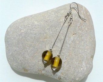 Earrings on wire with yellow glass beads