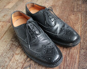 1980 vintage in pelle Van Lier nero Brogue scarpe per gli uomini / EU Taglia: 41 / US-Canada size 7.5 / UK size 7