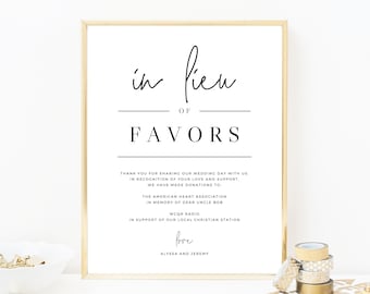 In Lieu of Favors Sign Template, Printable In Lieu of Favors Sign, Editable In Lieu of Favors Sign, Wedding Donation Sign, Templett, W14