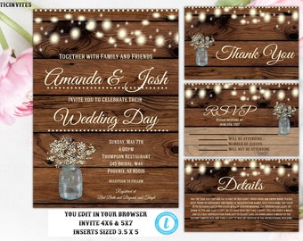 Wedding Invitation Template, Instant Download, Floral Wedding Invite, Rustic Wedding Invitation Template, Wedding Invitation Set, Template