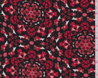 Black/Fire Red Medallion Crepe, Fabric By The Yard