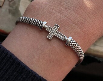 Italian Sterling Silver Cross Bracelet