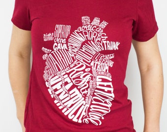Anatomical Heart T-Shirt | Nursing, Future Nurse, Anatomy, Cardiac, Cardiology, Medical, Science Tee Shirt, Gifts for Her, Girlfriend Gift